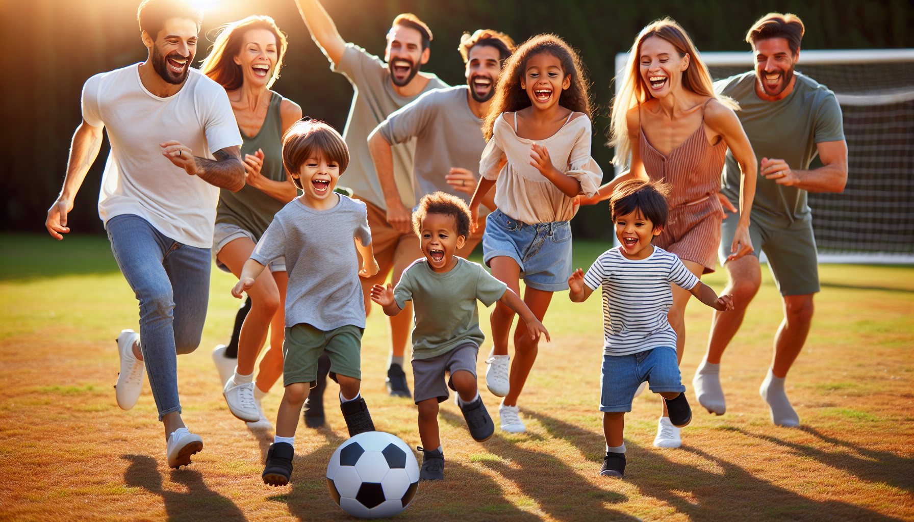 Parents and kids playing soccer